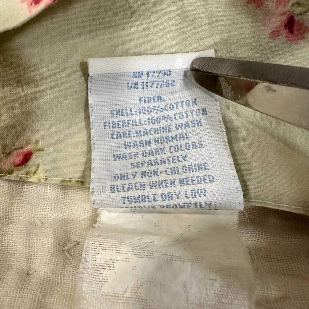 Simply Shabby Chic Rose Floral Quilted Cotton Pillow Sham Scalloped Sage 23x28